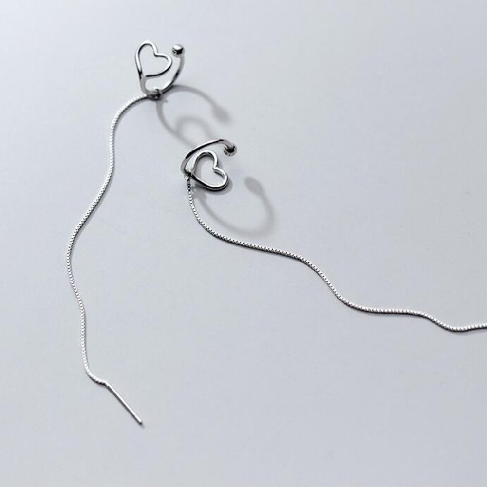NEW 925 Sterling Silver Heart Cuff Chain Earrings - Picture 8 of 10